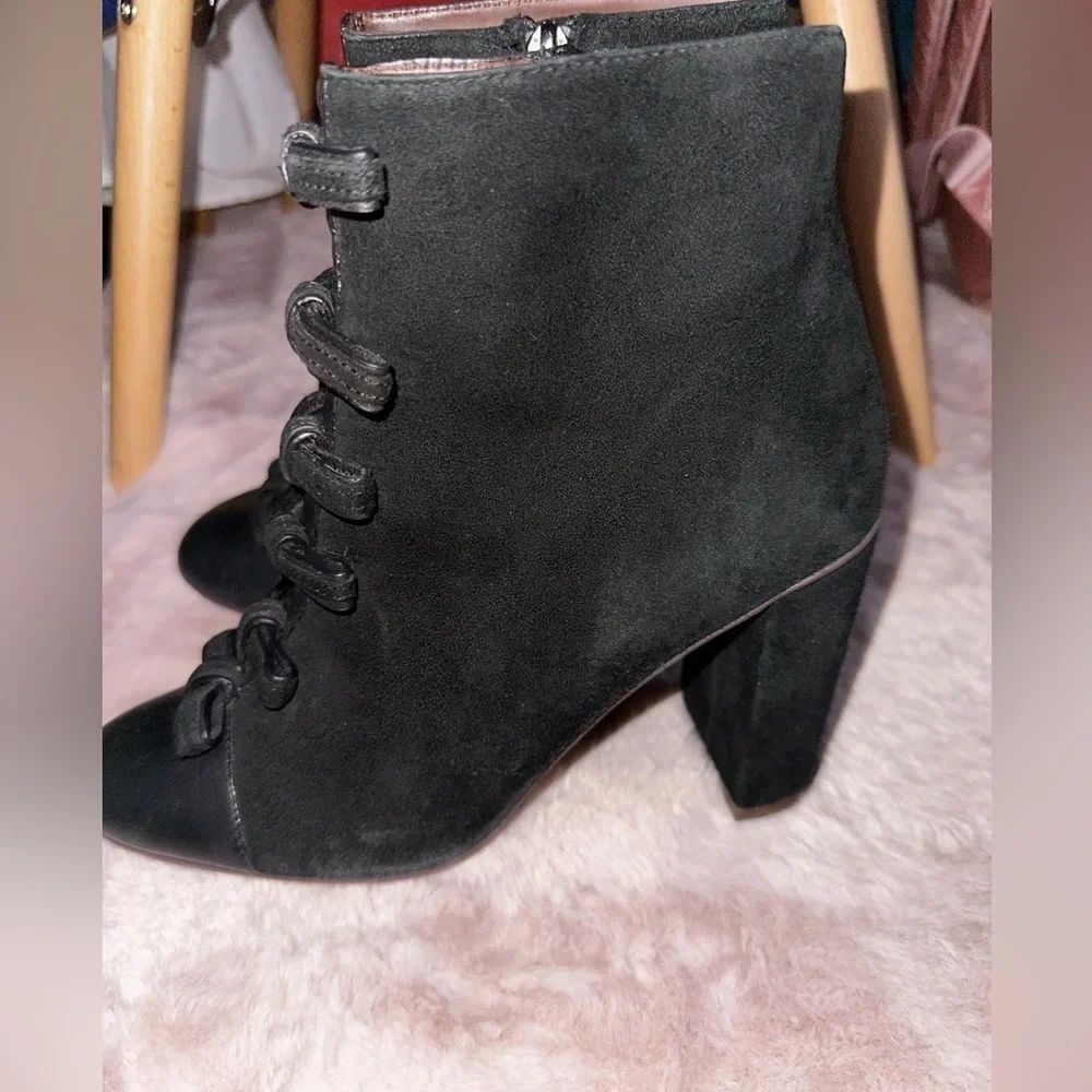 See By Chloe black leather bow front leather block heel booties ankle boot 37.5 - Picture 6 of 16